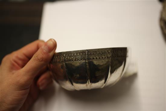 Two sets of three late 19th/early 20th century North Indian do-decagonal silver bowls & 6 dishes/stands, 51 oz.